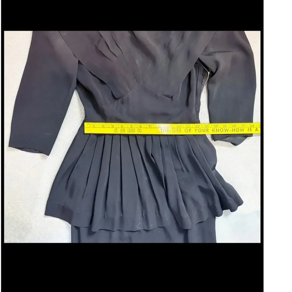 Vintage Junior Guild Original crepe black dress XS/S 1940's pristine - Picture 7 of 9